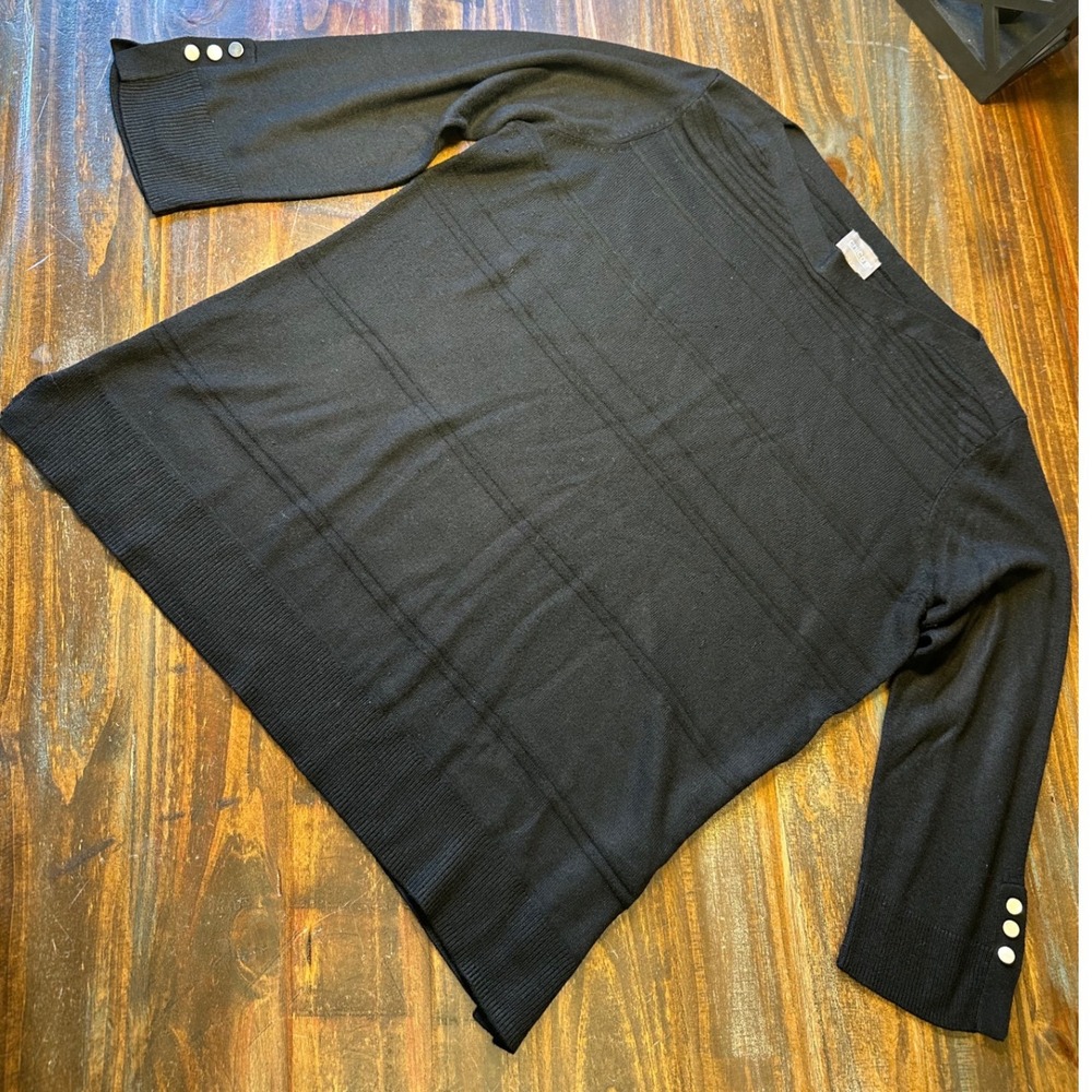 Chico's Black Cashmere Blend‎ 3/4 Sleeve Button Cuff Sweater Size 2 Large